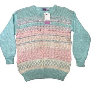 Vintage Needles Up Pastel Knit Sweater Women's Large NWT Ramie Blend Textured